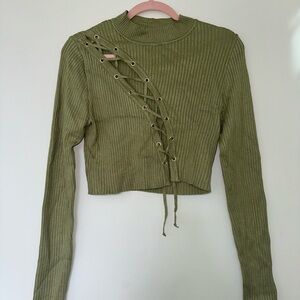 Fashion Nova Green Ribbed Cut Out Crop Top